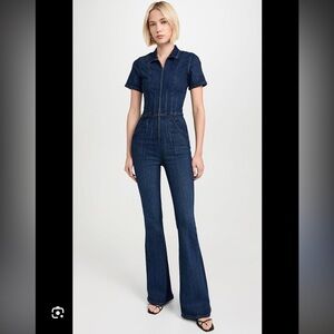 Free People Dark Indigo Short-Sleeve Denim Jumpsuit